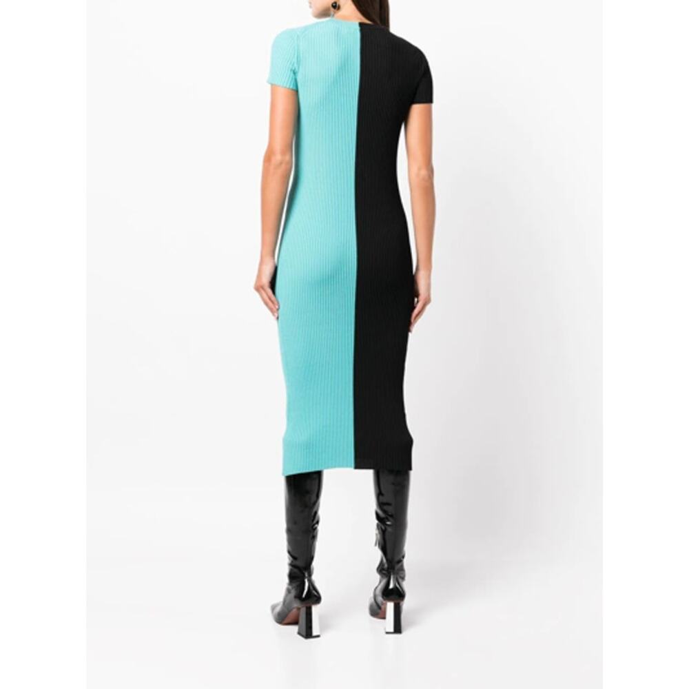 Staud Colleen Colorblock Ribbed Bodycon Dress Black Blue Womens Size Small - Picture 4 of 12